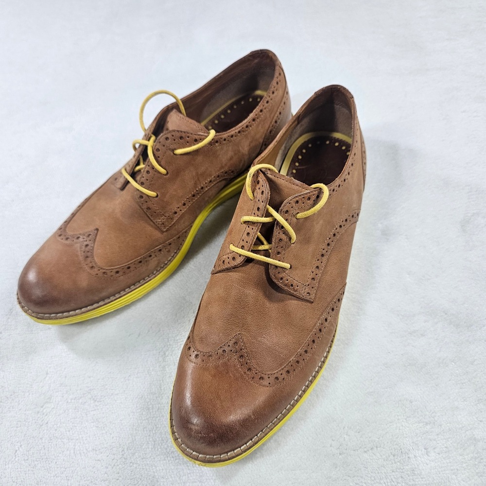 Cole Haan LunarGrand Wingtip Oxfords Womens 10 Brown Yellow Excellent Brogue